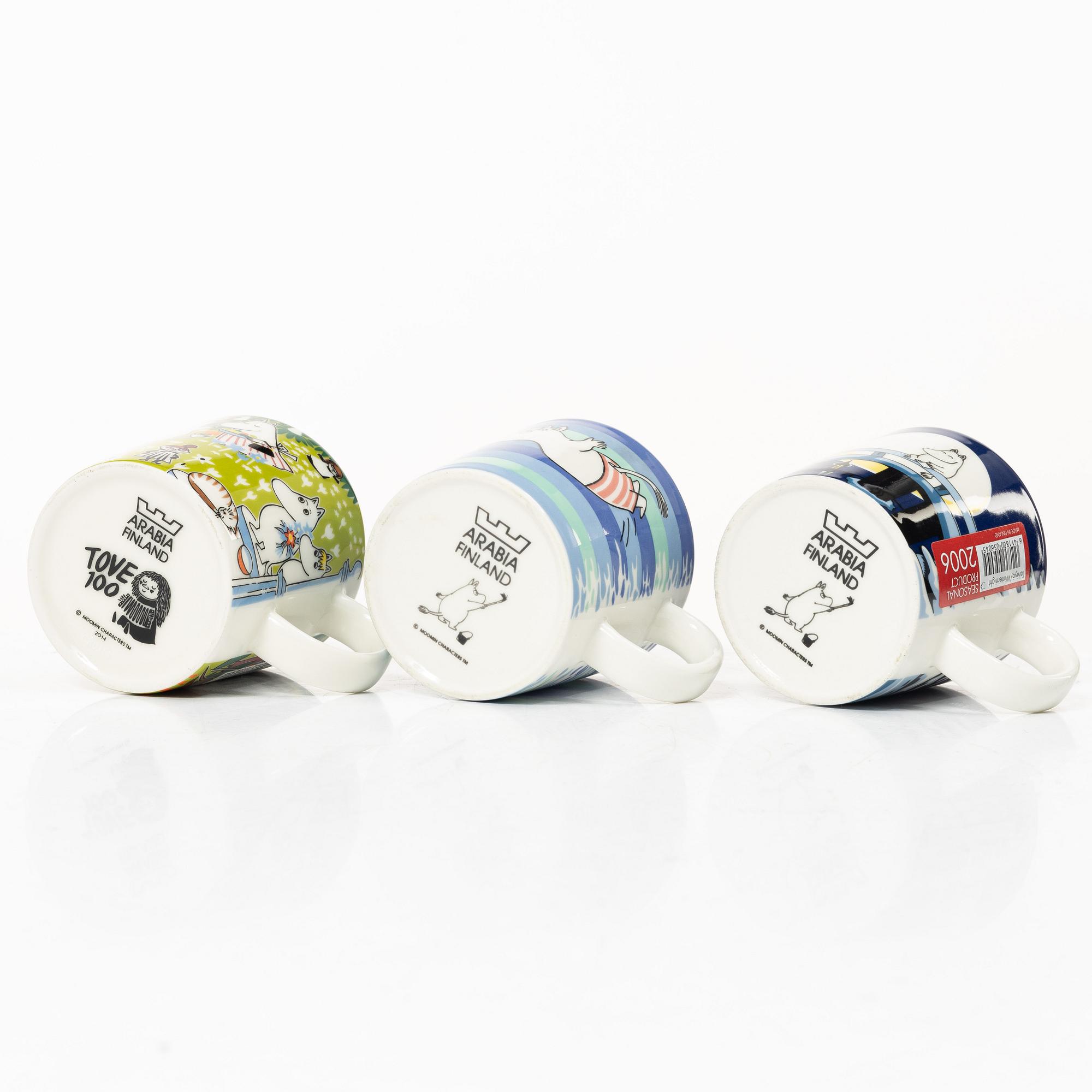 Arabia, three Moomin mugs, Finland, 2006-14.