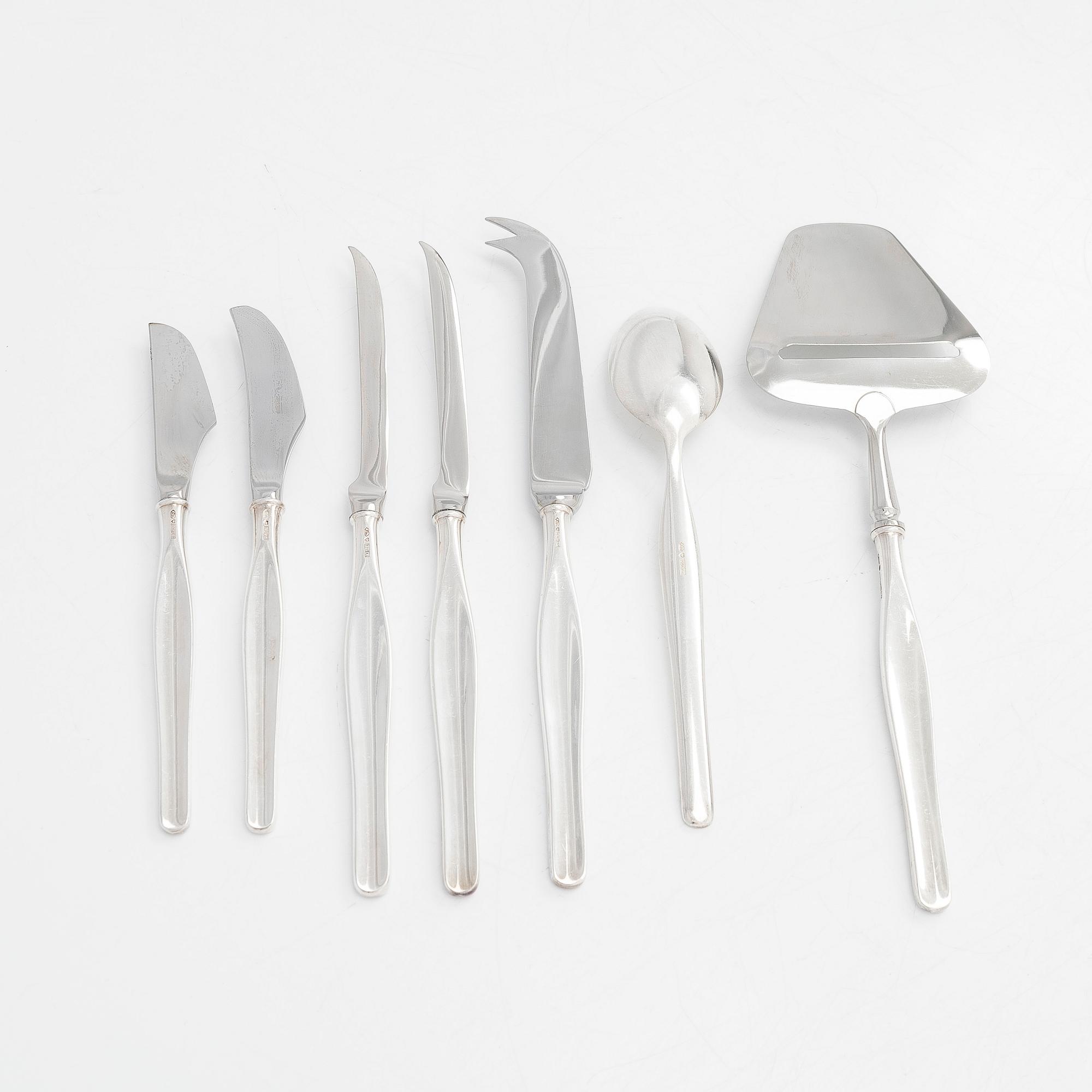 Tapio Wirkkala, bestick, 7 st, silver och sterlingsilver, "Tapio", Kultakeskus, Tavastehus 1971-85.