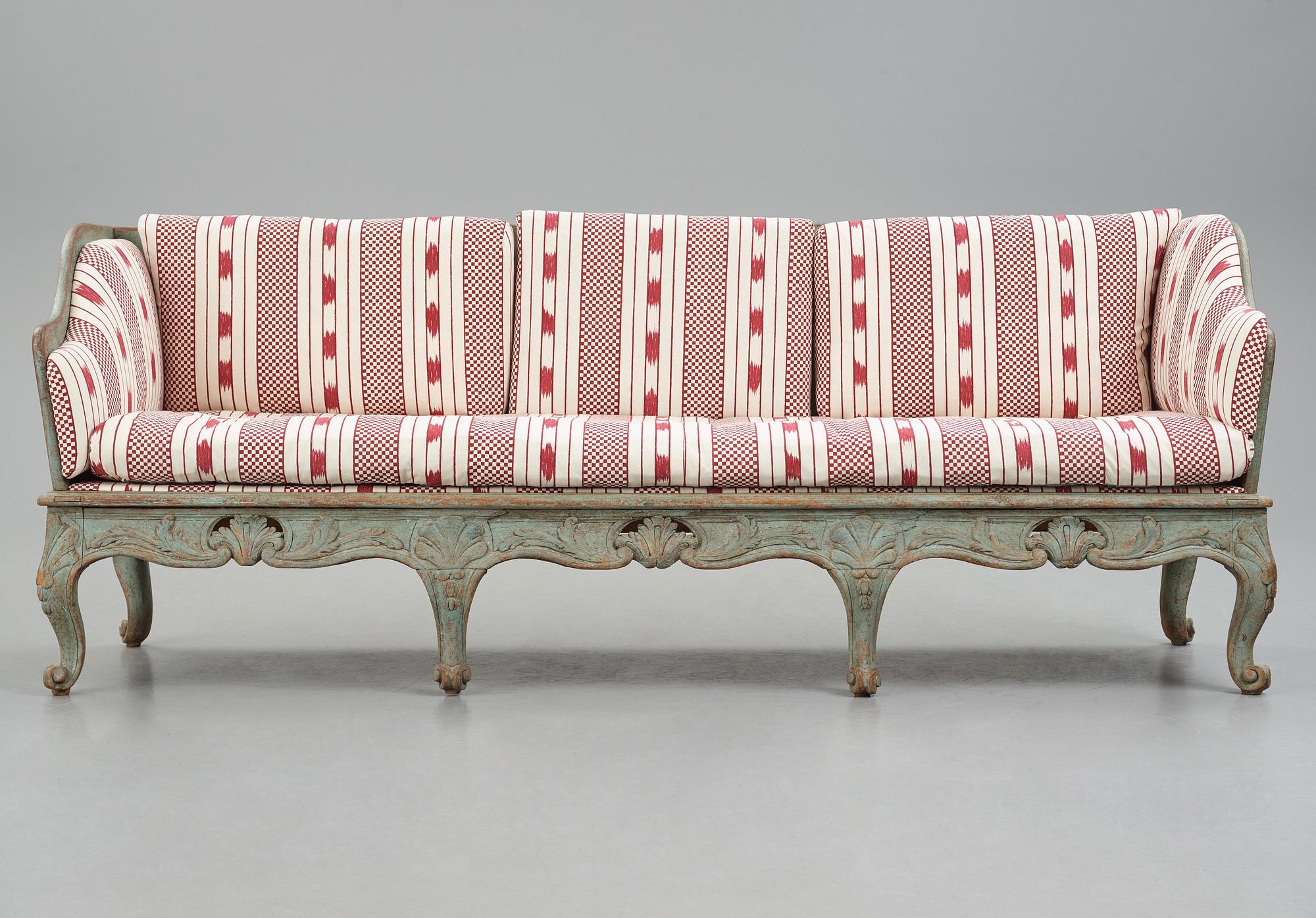 Soffa, Sverige, 1700-talets andra hälft. Rokoko.