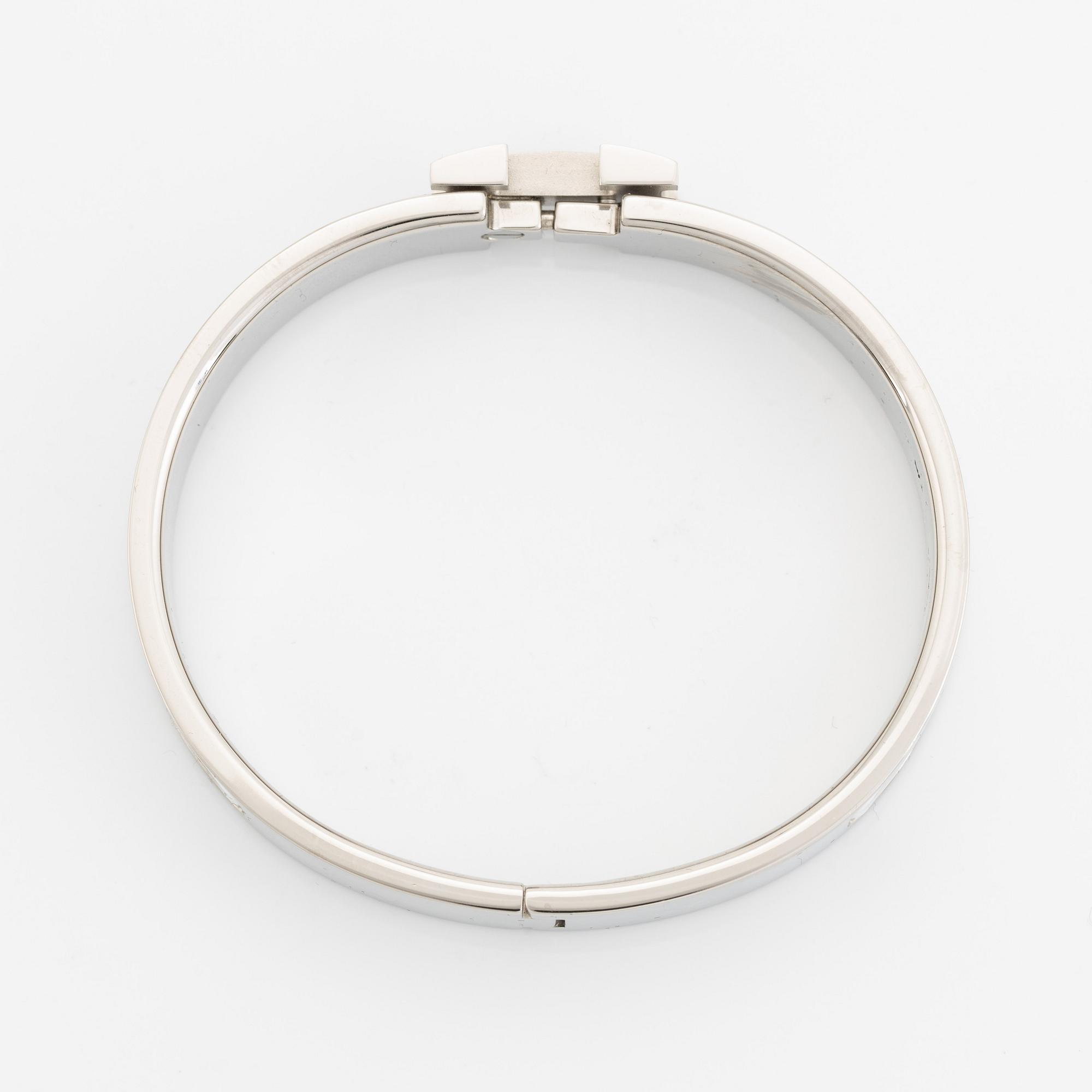 Hermès, bangle, "Clic H PM", silver coloured metal and white enamel.