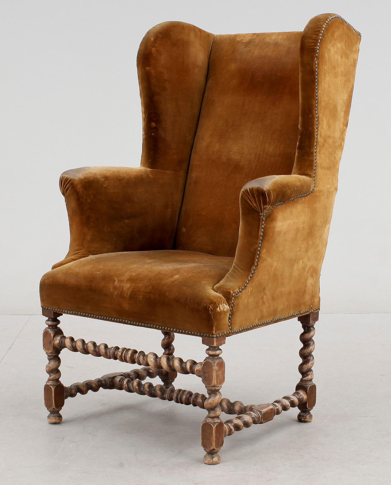 ÖRONLAPPSFÅTÖLJ, barockstil, 1800-tal.