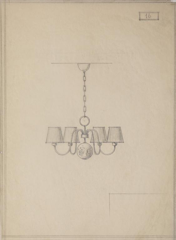 Hans Bergström, a chandelier, model "16", ateljé Lyktan, Sweden 1940s.