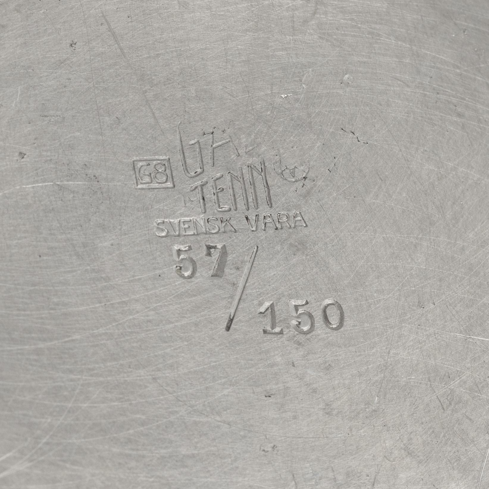 Three pewter vases, bearing the mark of GAB, Stockholm, 1933-35.
