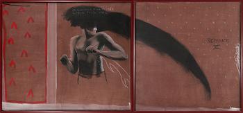 Jean-Michel Alberola, diptych, pastel, signed and dated 1982, Acteon fecit 1984.