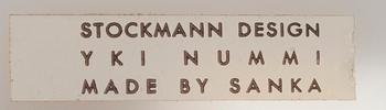 VÄGGLAMPA, design Yki Nummi, Stockmann, tillverkare Sanka. 1900-talets mitt.