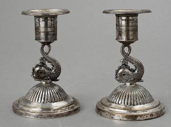 LJUSSTAKAR, ett par, silver. Empire, Johan Petter Grönwall, 1821.