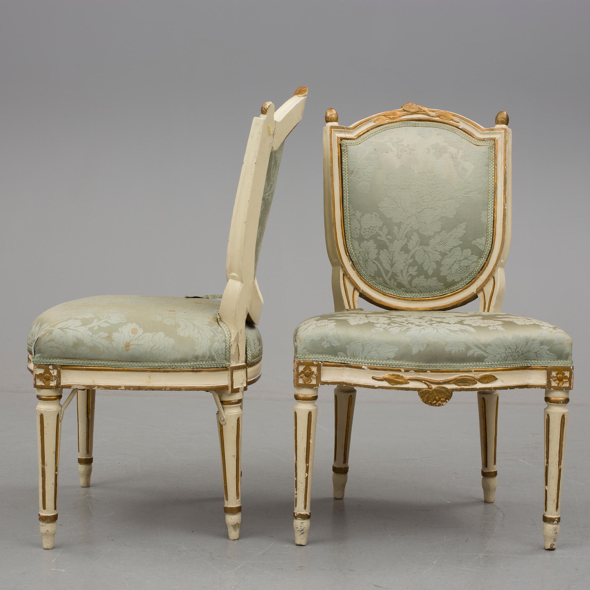 STOLAR, 5 st. Gustavianska. Samtliga med Stockholms stolmakareämbetets sigill, 1700-talets andra hälft.
