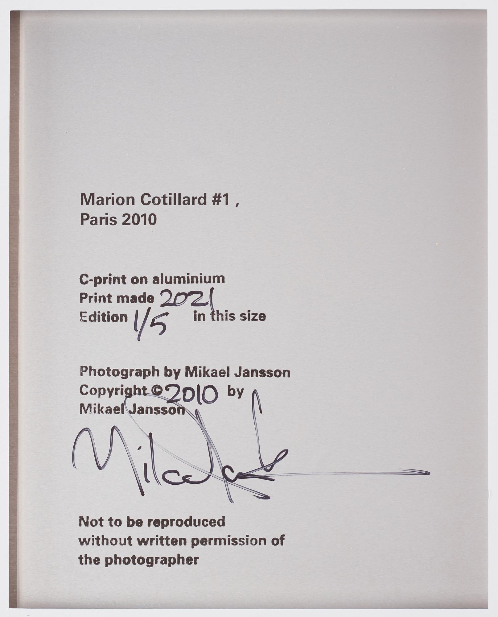 Mikael Jansson, "Marion Cotillard #1, Paris 2010".