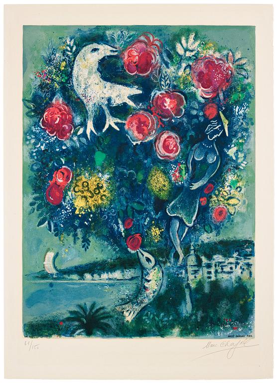 Marc Chagall After, 'La Baie des Anges au bouquet de roses'  from: "Nice et la Côte d 'Azur".