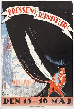 Eric Rohman, a lithographic poster, 'Pressens Rundtur', Rokotryck, A.-B. Kopia, Stockholm, 1920.