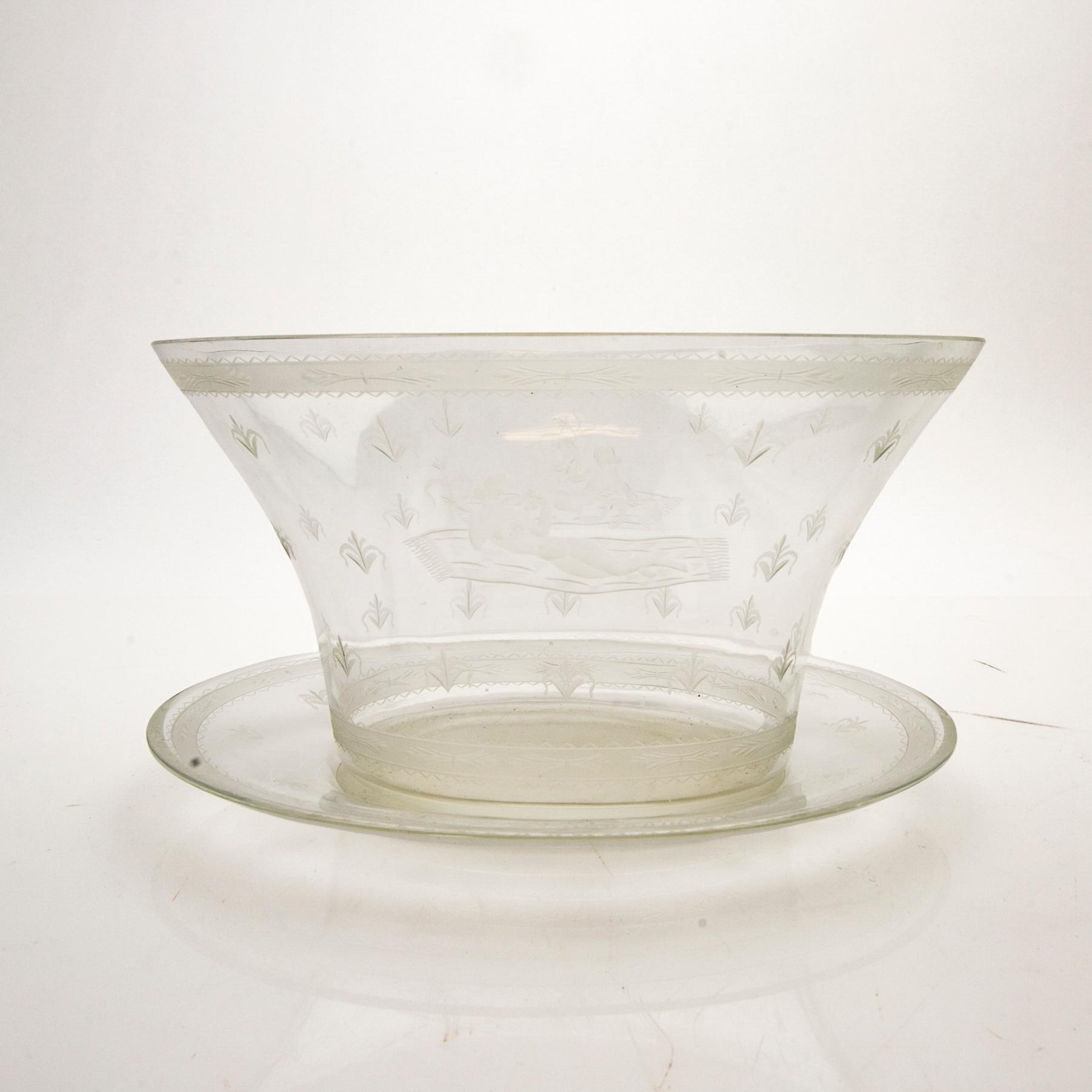 Edward Hald, Bowl with saucer, glass, Orrefors, 1920s.