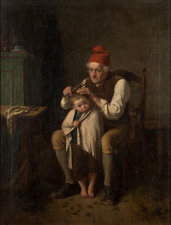 Karl Emanuel Jansson, Old man cutting a boy's hair.