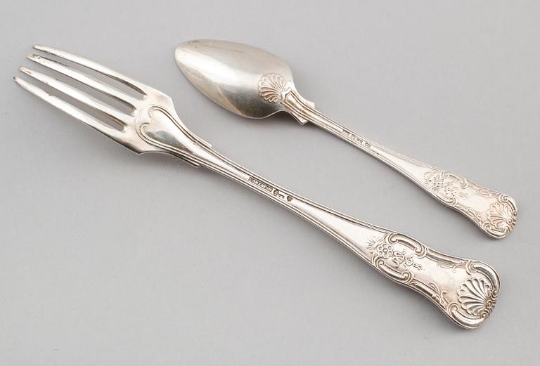 BESTICK, 9 delar, silver, Johan Carlsson, Norrköping 1851. Vikt ca 457 gram.
