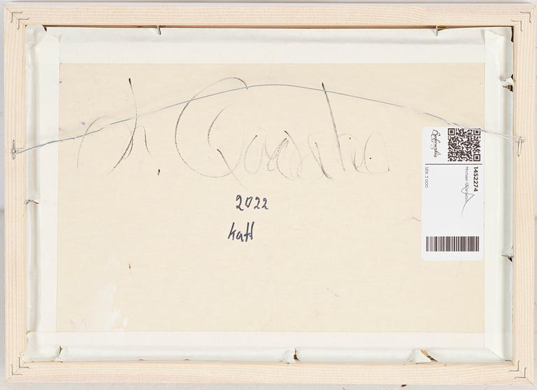 Michael Qvarsebo, blandteknik på papp-pannå, signerad.