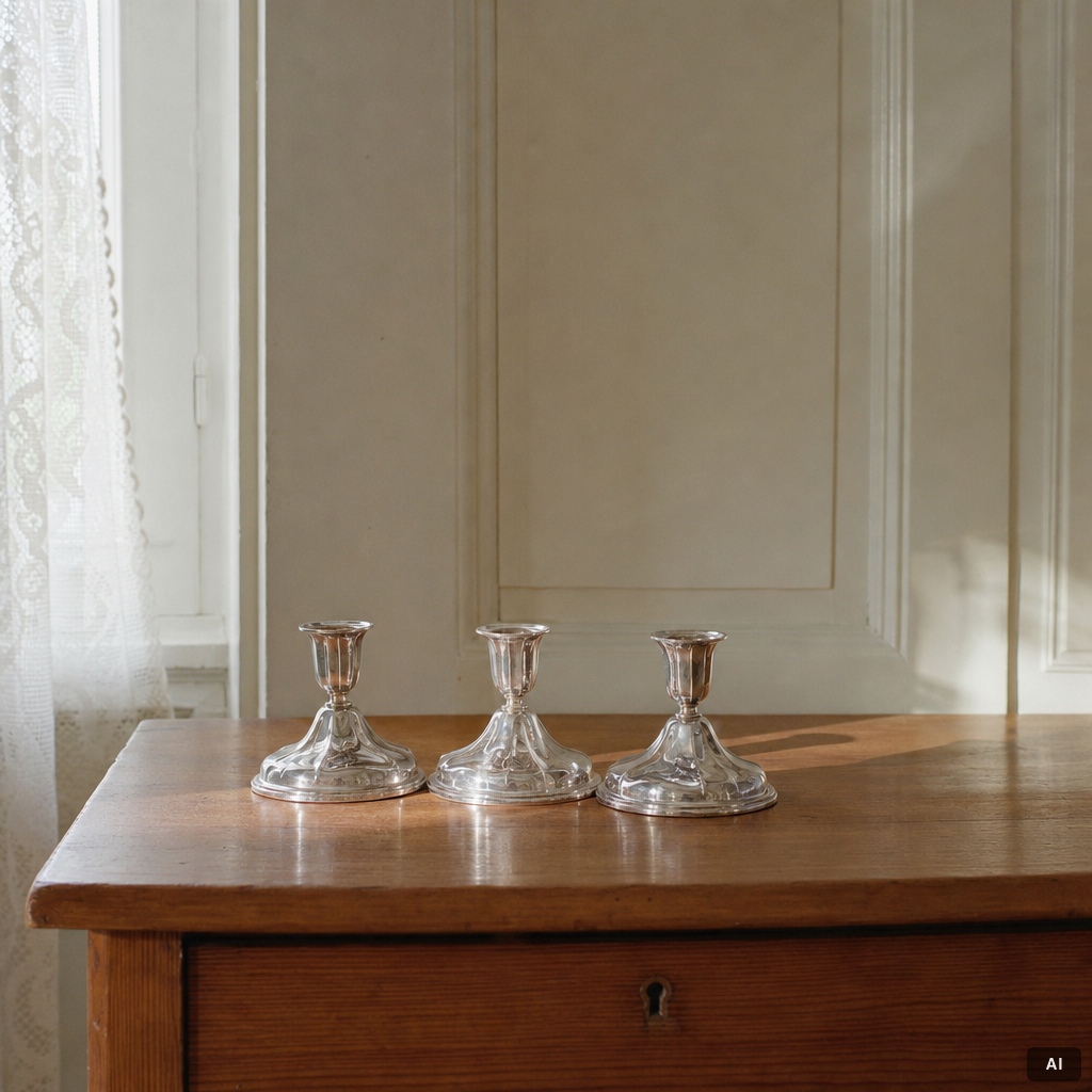 Three silver candlesticka, Norway, 20th century.