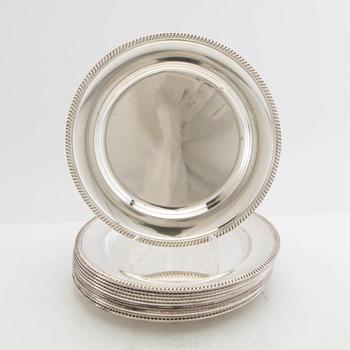 Dinner plates 12 pcs GAB silverplate mid-20th century.