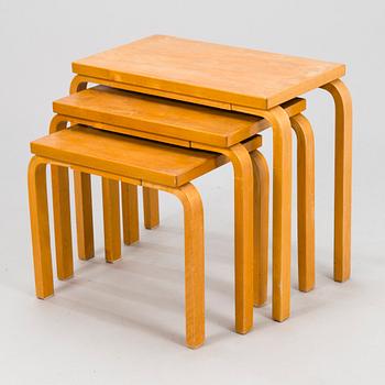 ALVAR AALTO, A mid-20th century 'E88' nest of tables (3) for Artek Finland.