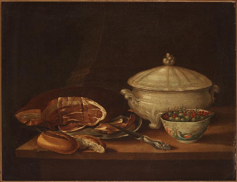 Pehr Hilleström, Pehr Hilleström, Still Life with Piece of Meat, Tureen, Bread, and Bowl with Gooseberries and Red Currants.