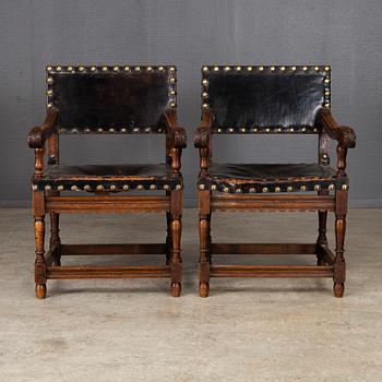 KARMSTOLAR, 2 st, och STOLAR, 6 st, barockstil, 1800-talets slut.