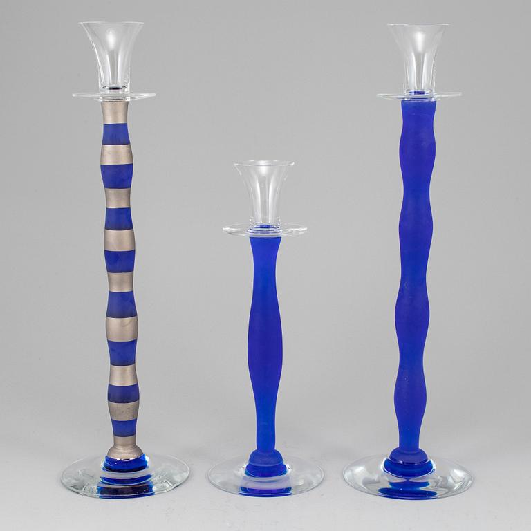 ANNE NILSSON, ljusstakar, 3 st, glas, "Celeste", Orrefors.