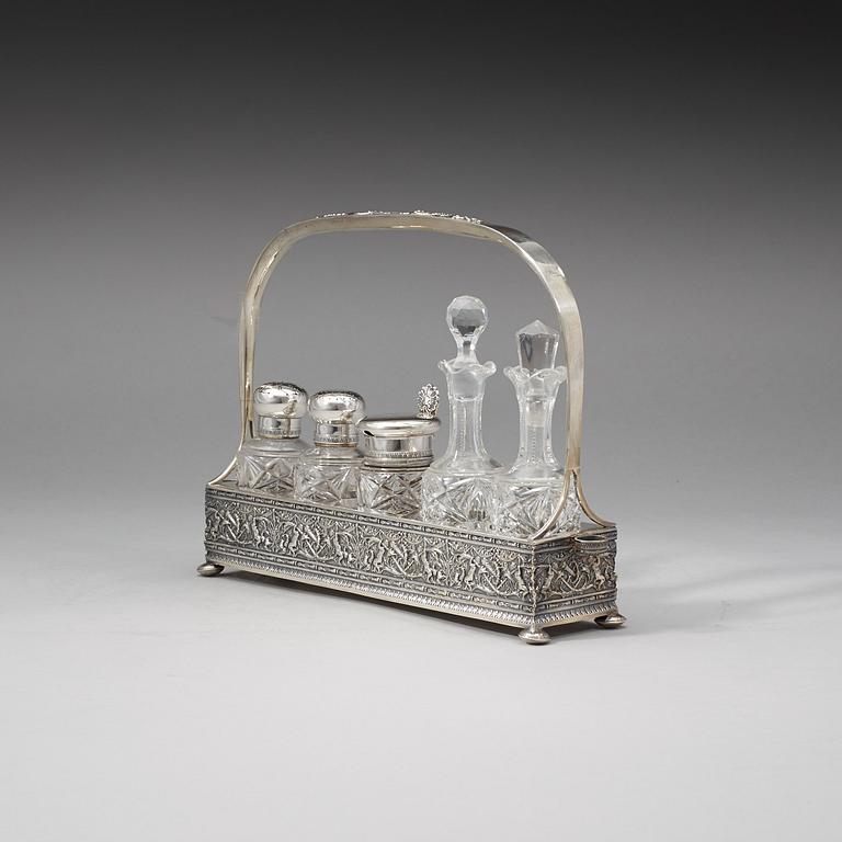 A Russian 20th century silver cruet-set, unidentified makers mark, St Petersburg 1908-1917.