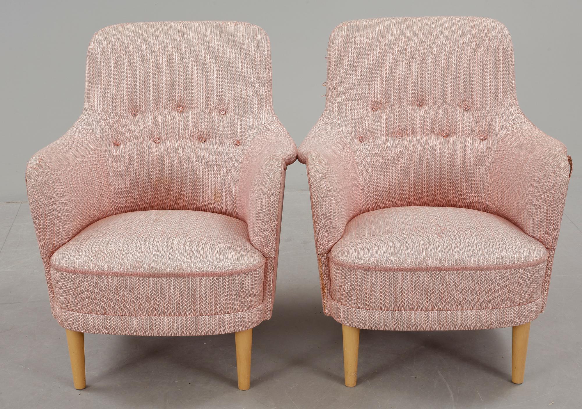 FÅTÖLJER, ett par, "Samsas", Carl Malmsten, OH Sjögren, Tranås, 1900-talets andra hälft.