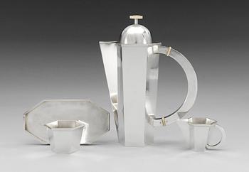 WIWEN NILSSON, kaffeservis med bricka, 4 delar, Lund 1968-71, sterling.
