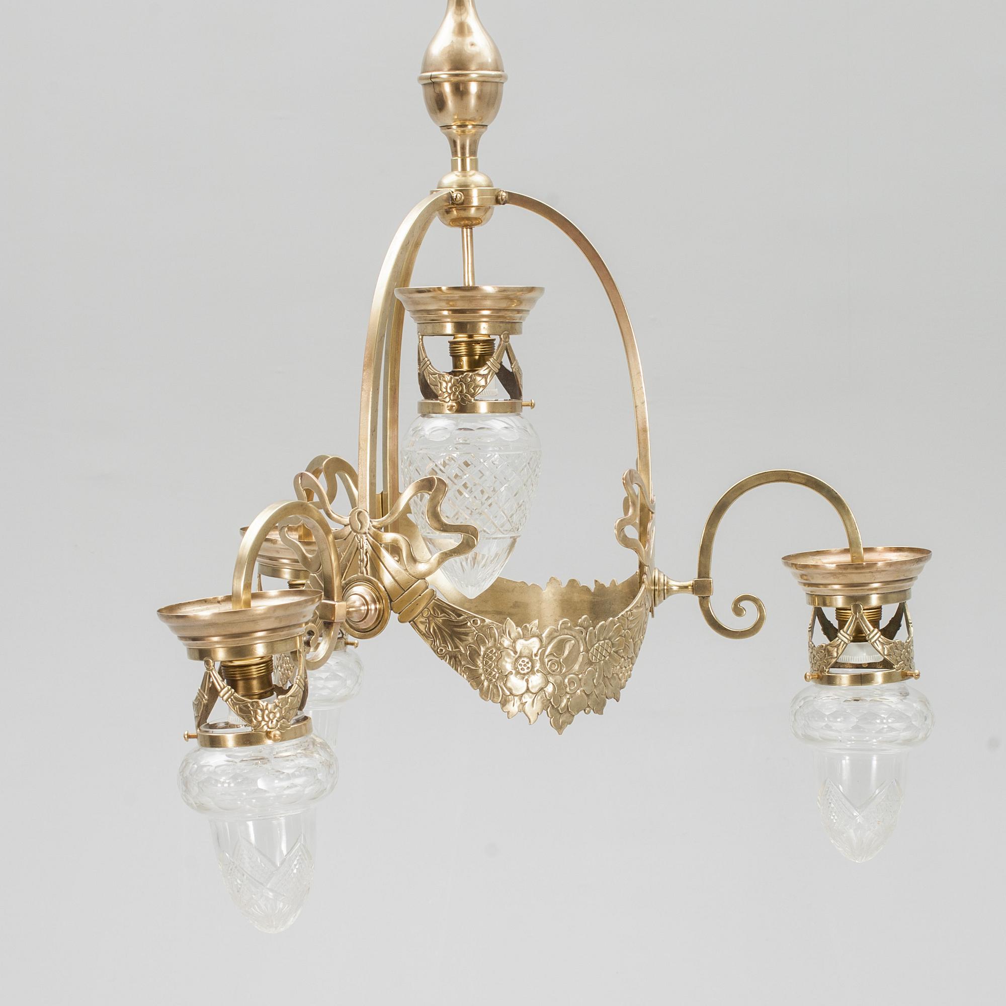 TAKLAMPA, mässing, JUGEND, 1900-talets början.