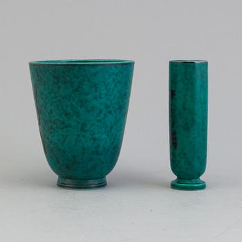 WILHELM KÅGE, vaser, 2 st, stengods, "Argenta", Gustavsberg, 1900-tal.
