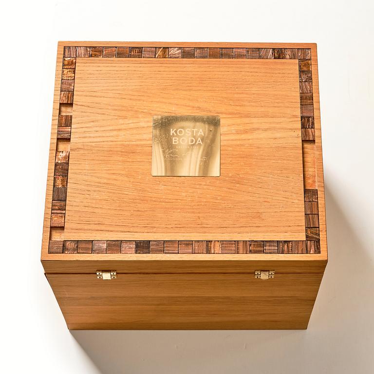 Ernst Billgren, a glass sculpture "Swimming Deer", in wooden box, Kosta Boda, Sweden, lim. ed. 23/30.