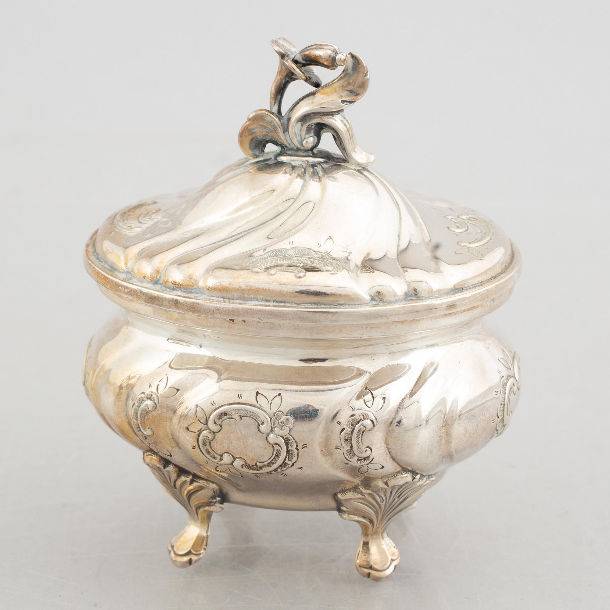 A 3-piece Rococo style silver coffee service, mark of GAB, Stockholm 1951-1954.