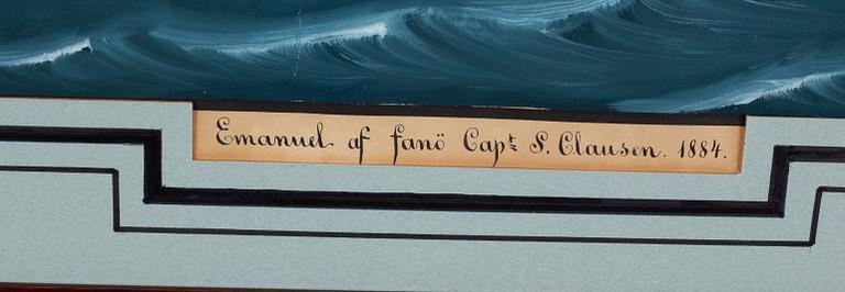 Astridus De Clerck,  Råsegelskonaren "Emanuel" af Fanå (Capt S. Clausen 1884).