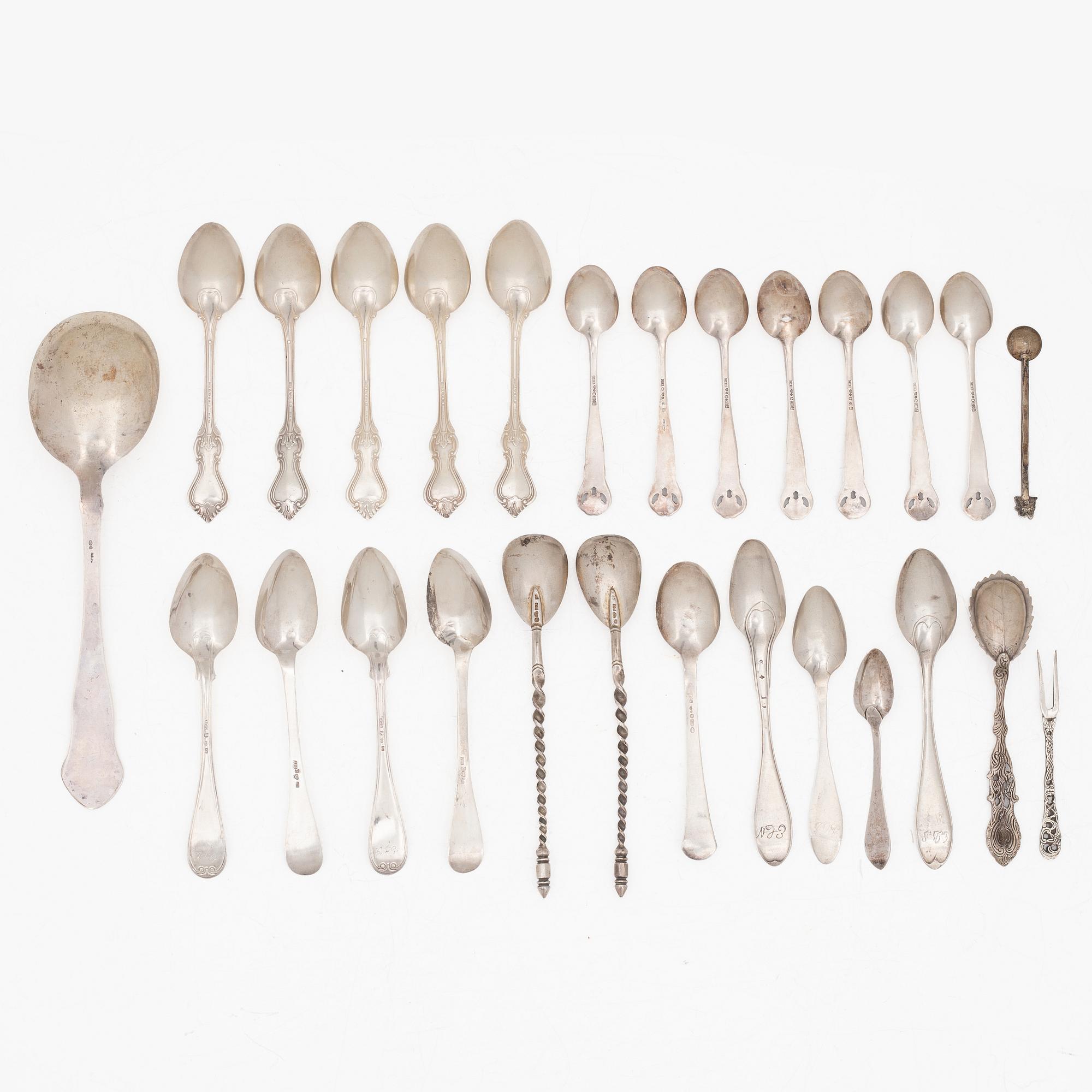 Cutlery, 27 pieces, silver, mostly Sweden.