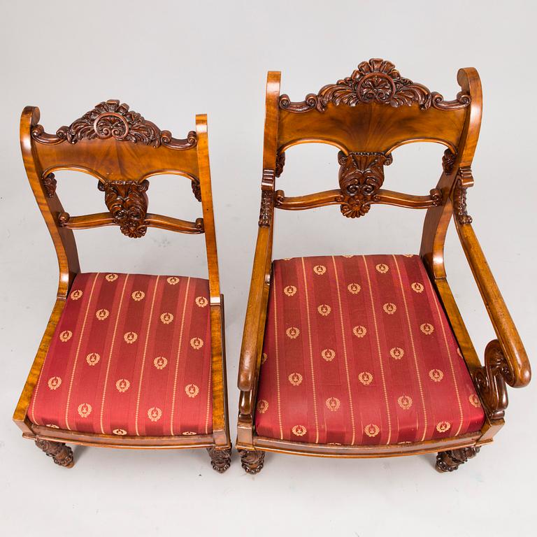 A Set of Two Armchairs and Eight Chairs, biedermeier, Mid-19th Century.