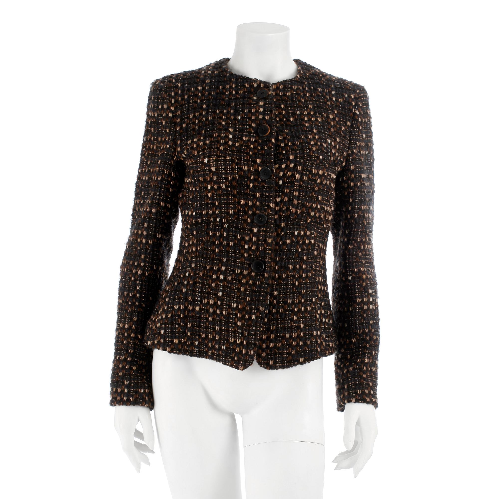 DONNA KAREN, a wool blend tweed jacket, size 48.