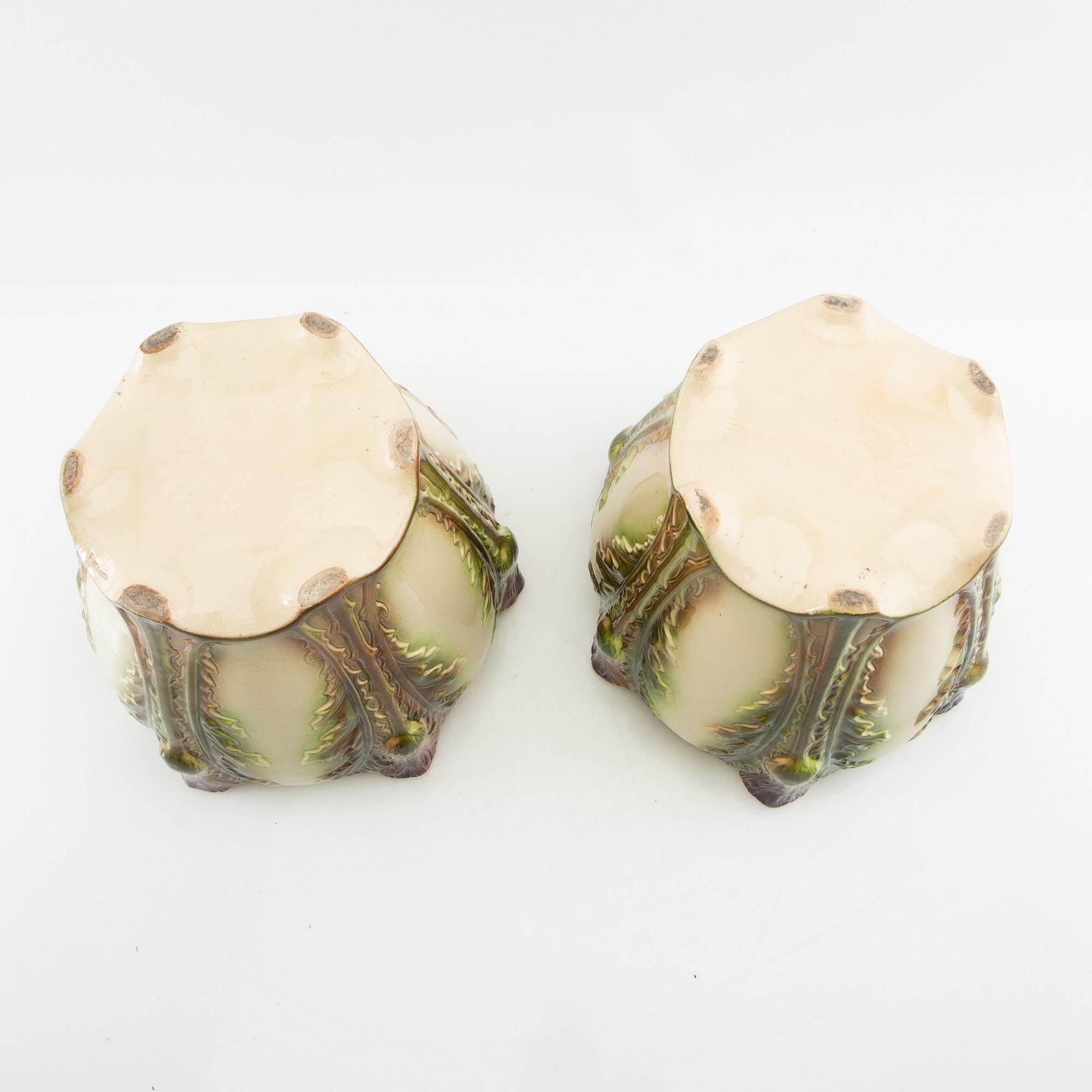 Outer casing a pair of Art Nouveau, Saint Clement France early 20th century stoneware.