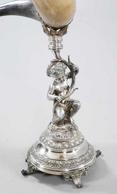 A drinking horn with epns mounting, GAB, Stockholm, late 19th century.