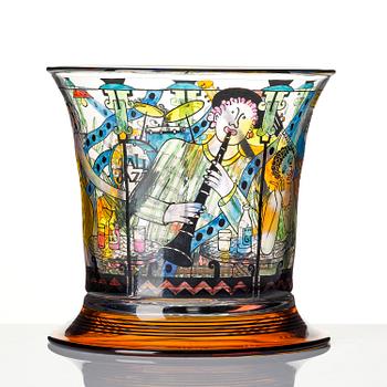 Gunnar Cyrén, a glass vase, "Jazz at the Café", Orrefors 1990.
