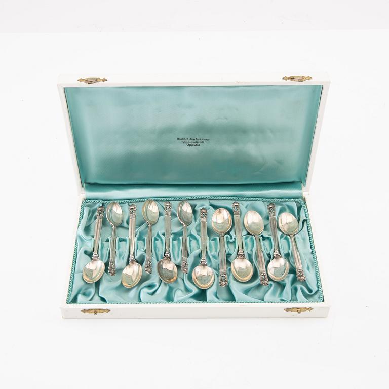 Johan Rodhe for Georg Jensen coffee spoons 12 pcs "Konge/Acorn" sterling silver Denmark, weight 144 grams.