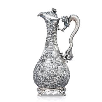 A Chinese export silver wine ewer, Qing dynasty, 19th Century.