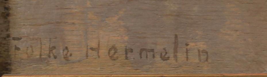 FOLKE HERMELIN, olja på pannå. Sign.