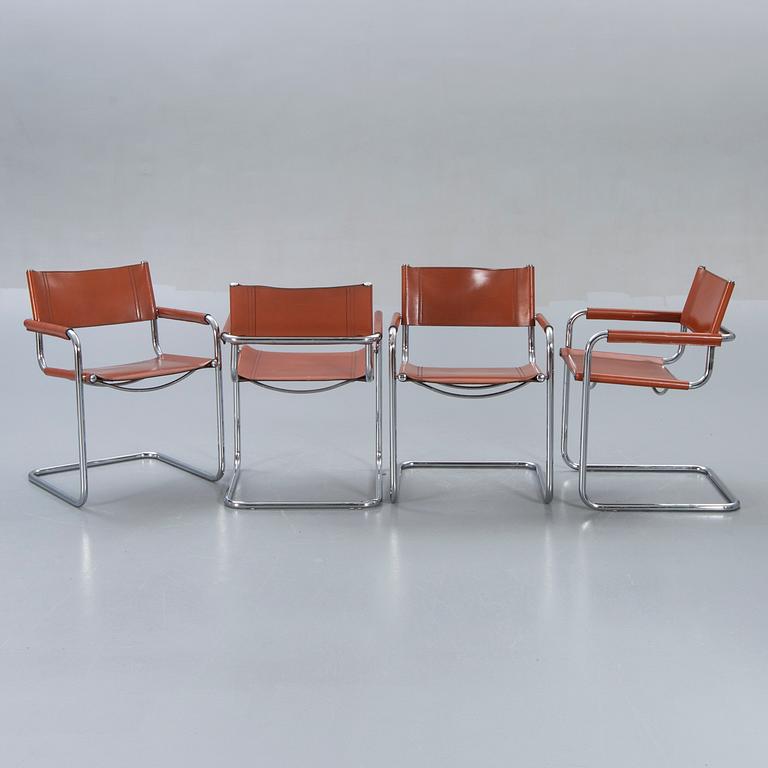 A swet of four Italien leather armchairs later part of the 20th century.