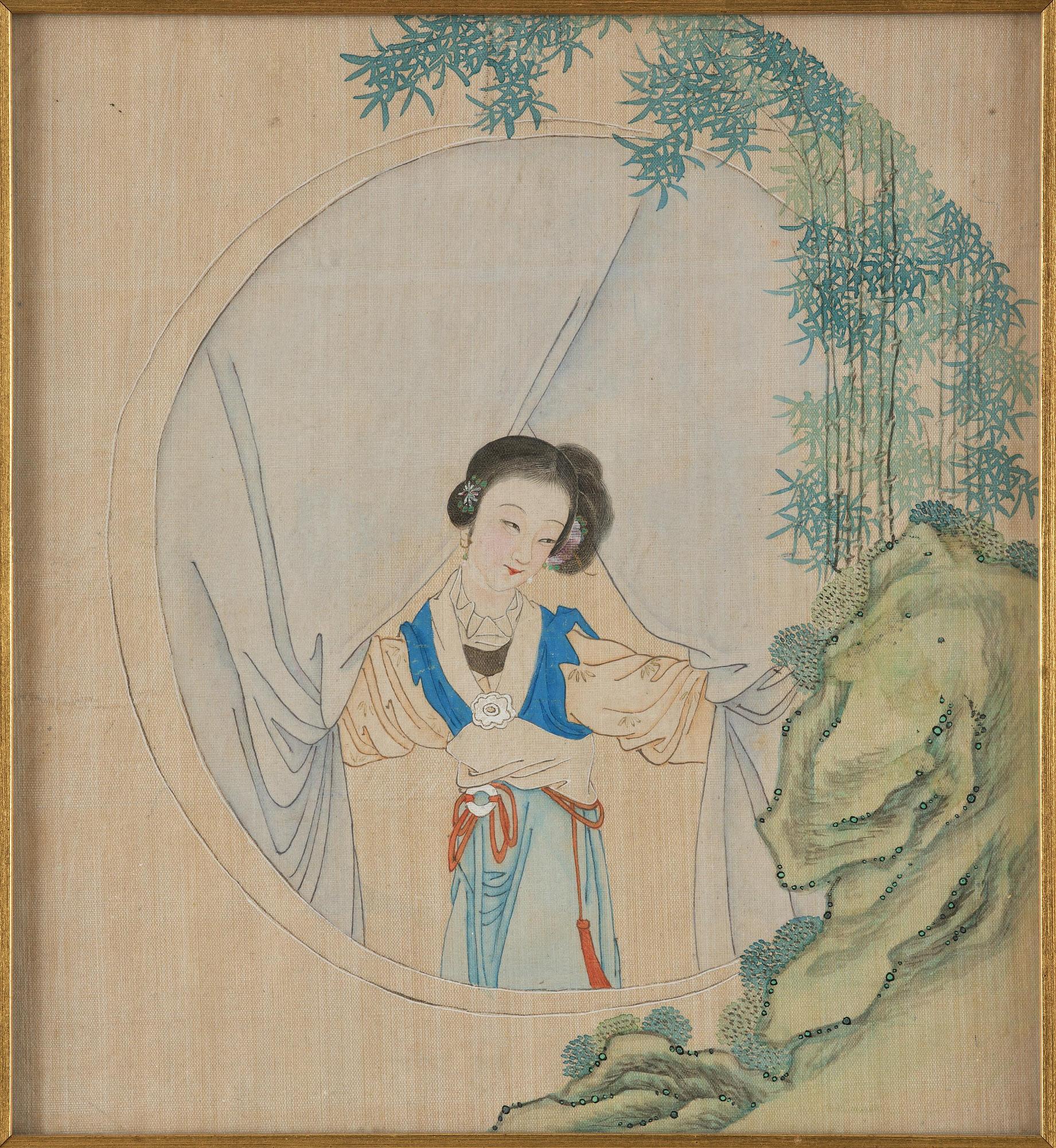 Okänd konstnär, fyra målningar, akvarell och tusch, Qingdynastin, 1800-tal.