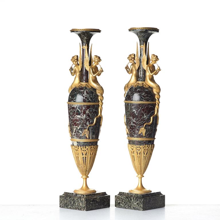 A pair of French Empire-style vases, design after Claude Galle, second half of the 19th century.