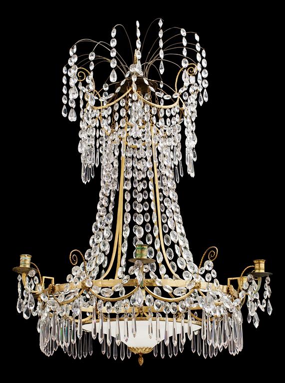 A late Gustavian circa 1800 six-light chandelier.