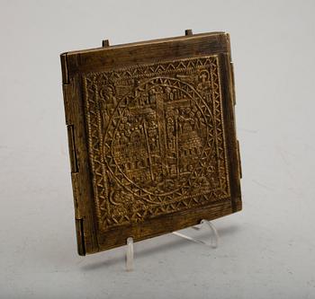 TRIPTYK, mässing, sannolikt grekisk-ortodox, 1700-/1800-tal.