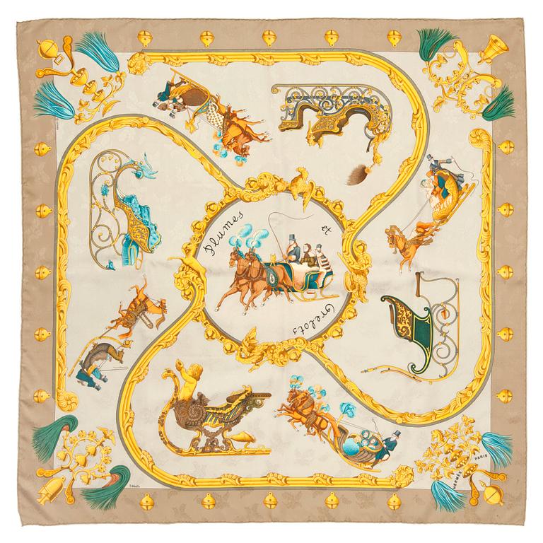 HERMÈS, a silk jacquard scarf, "Plumes de Grelots".