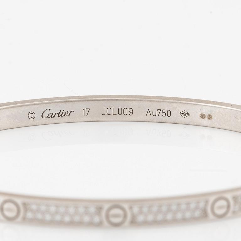 Cartier armband "Love", liten modell, 18K vitguld med runda briljantslipade diamanter.