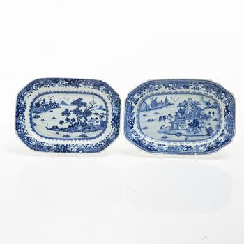 Three blue and white porcelain serving dishes, China, Qianlong (1736-95).