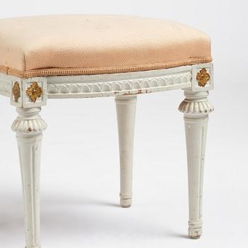 A late Gustavian stool, Stockholm, late 18th century.